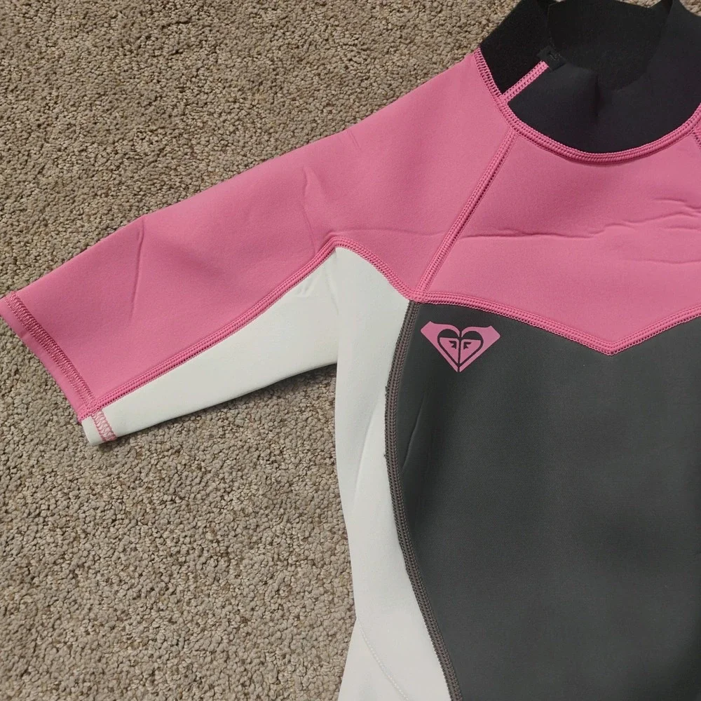 NWT Roxy Syncro Girls Size 6 Pink Grey‎ Shorty Wetsuit 2/2mm ARJW503001